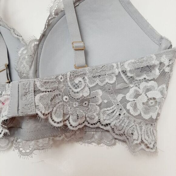 LA SENZA Beyond Sexy Push-up Bra Floral Lace & Rhinestones Grey Sz 36C - Picture 12 of 16